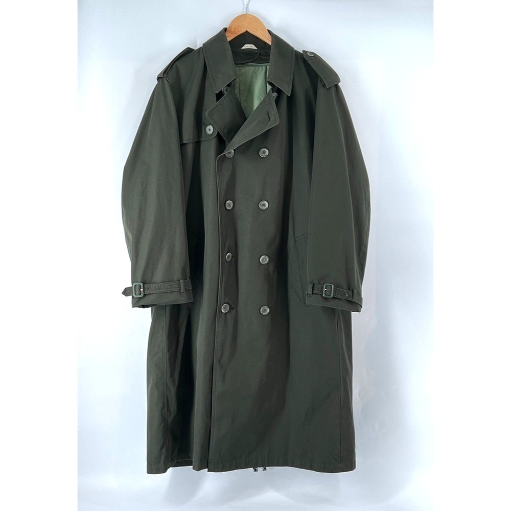 Vintage Military Trench Coat Mens 40R Olive Green Quilted Liner Dark Academia